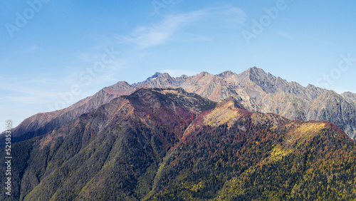 Beautiful panorama of mountains  freedom and beauty of nature. Autumn view of the Caucasus mountains in Russia