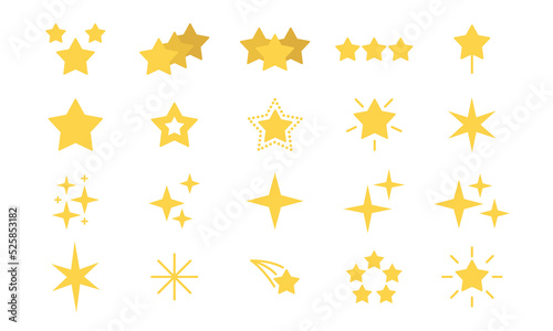 Yellow rating stars icon. Golden sparkles symbols. Bright firework, decoration twinkle, shiny flash stars. Vector
