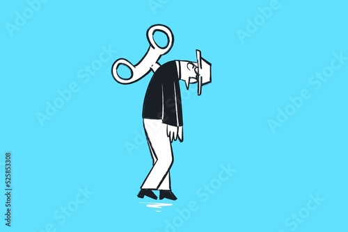 Burned out employee, stressed, depressed, no energy, feeling down, no motivation - Comic illustration sketch in a cartoony style