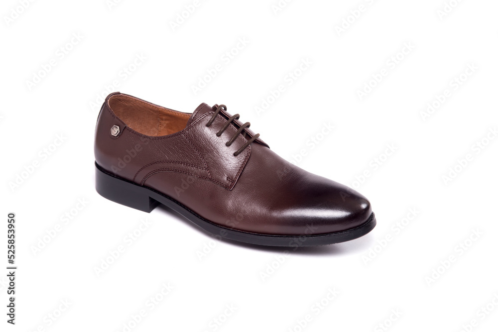men shoe isolated, laced, brown, leather. isolated on white background. men shoe isolated, laced, brown, leather. isolated on white background.