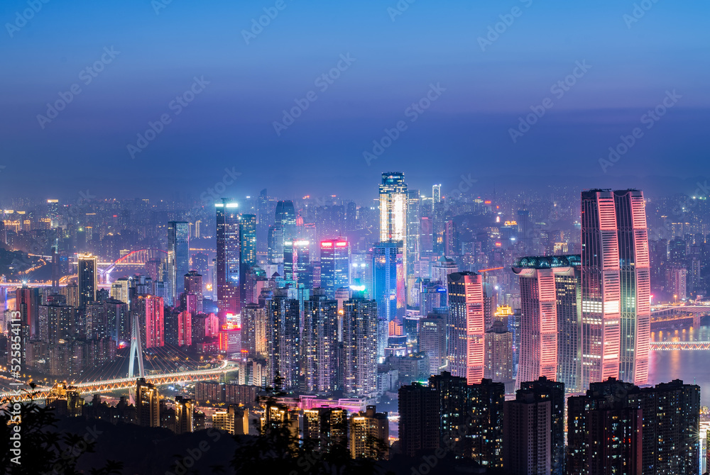 Summer sunset dusk and night city scenery, Chongqing, China