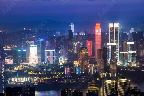 Summer sunset dusk and night city scenery  Chongqing  China