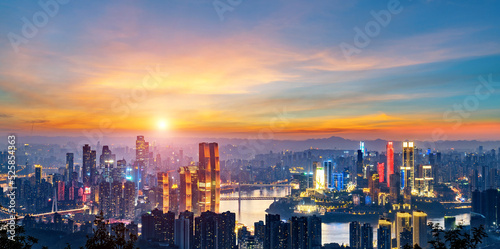 Summer sunset dusk and night city scenery, Chongqing, China