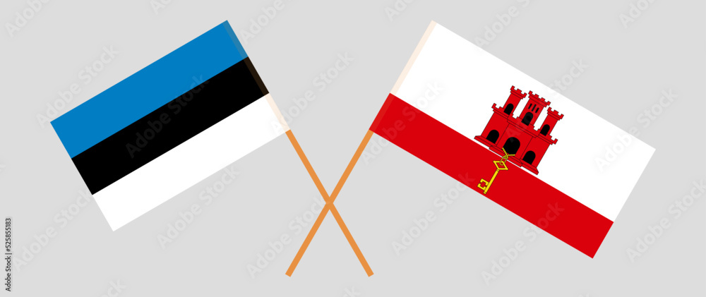 Crossed flags of Estonia and Gibraltar. Official colors. Correct proportion