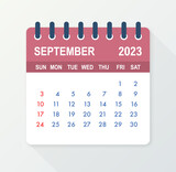 September 2023 Calendar Leaf. Calendar 2023 in flat style. Vector illustration.