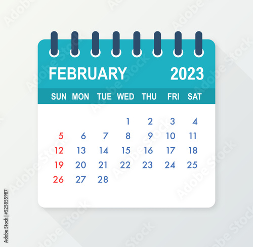 February 2023 Calendar Leaf. Calendar 2023 in flat style. Vector illustration.