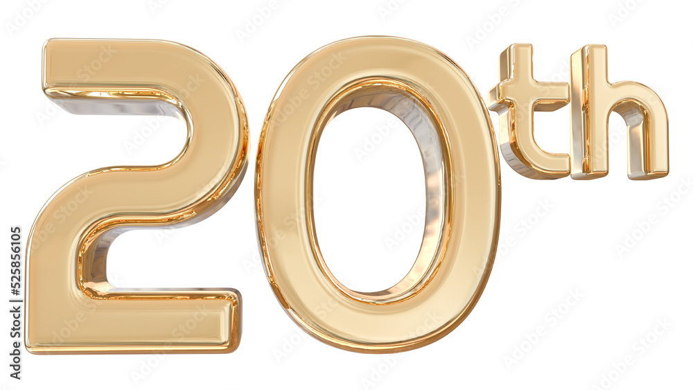 number 20th years anniversary gold 3d number 20th years anniversary gold 3d