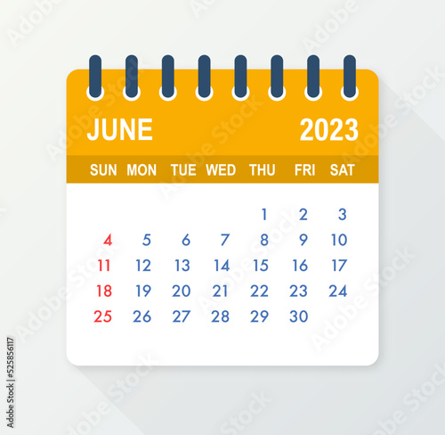 June 2023 Calendar Leaf. Calendar 2023 in flat style. Vector illustration.