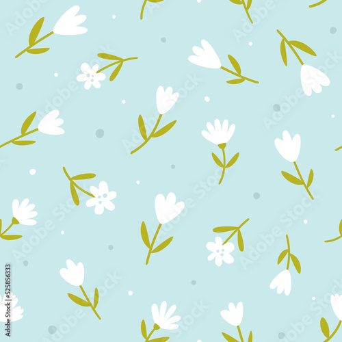 Simple abstract flower pattern. Seamless vector doodle print for textile and fabric.