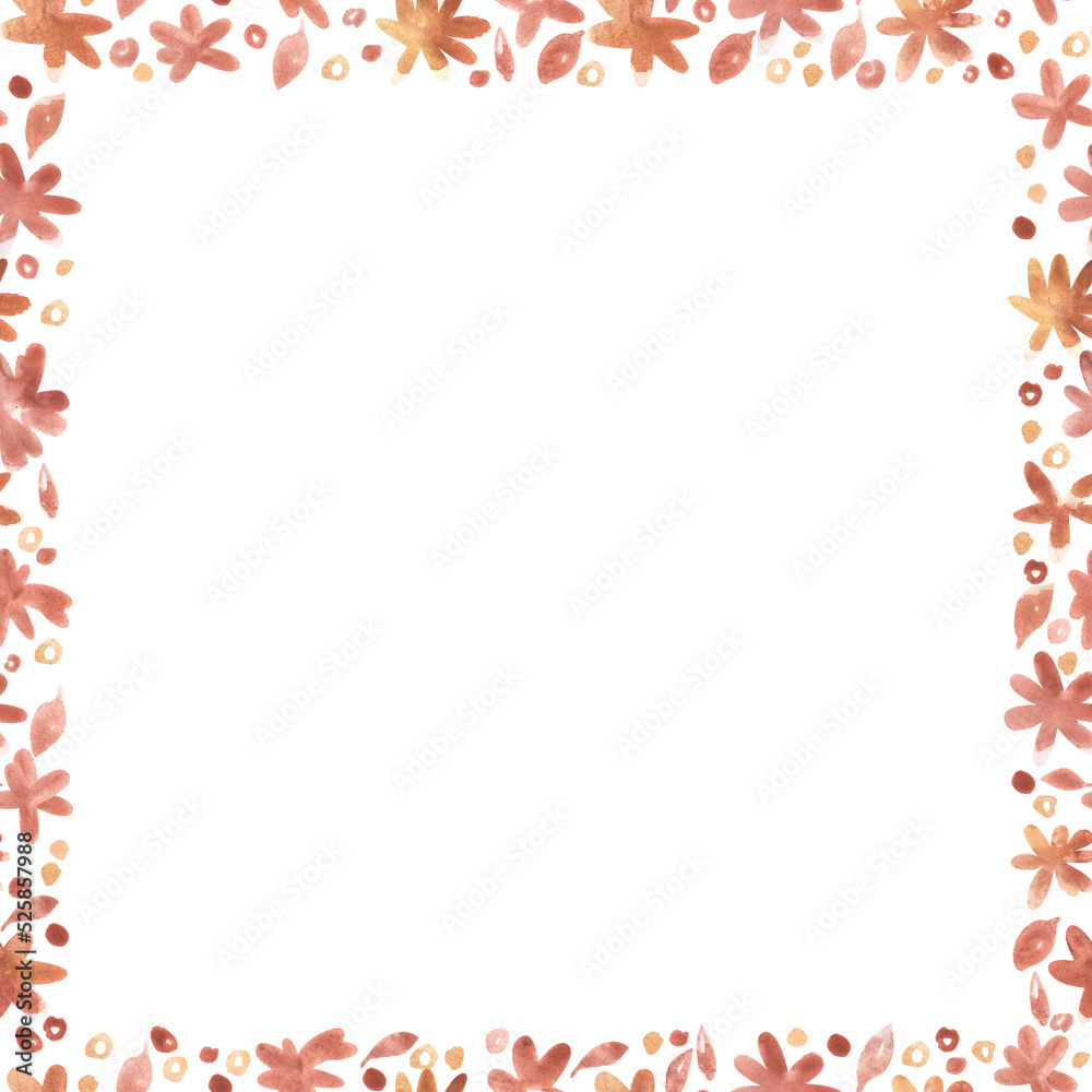 Fototapeta premium Cute Seamless Flower Frame. Colorful border with Retro-style flowers. Background for a postcard, banner, wedding invitation or flyer. a simple drawing of flowers in the form of a frame. watercolour