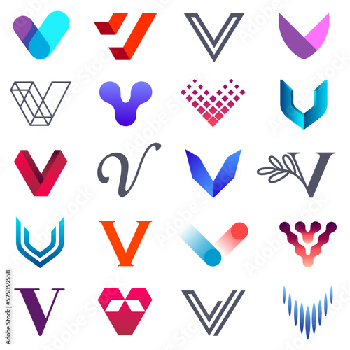 Set of vector logo design template. V letter logo.