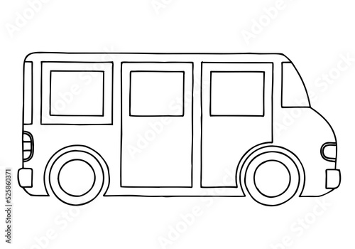 Concept minivan in doodle style. Coloring page. Hand Drawn. Freehand drawing. Sketch. Outline.	
