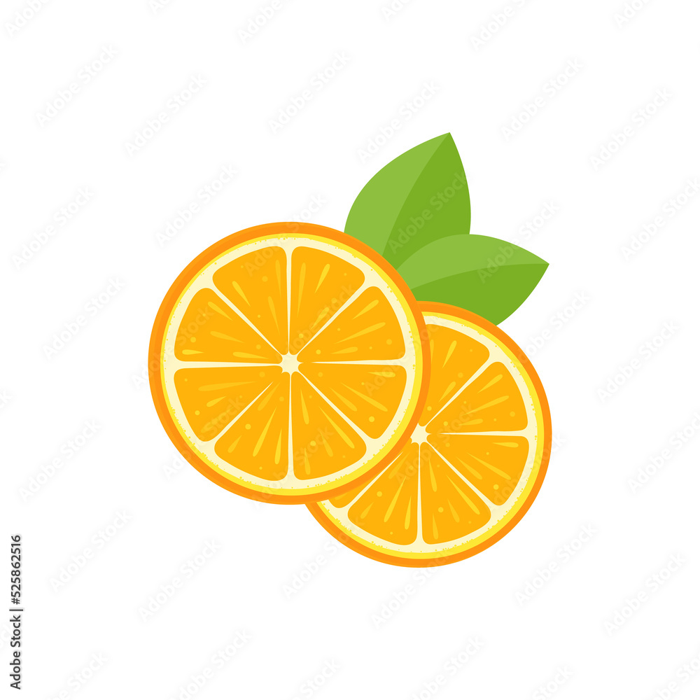 Orange fruit vector set Orange cut in half with green leaves for a healthy juice. Orange fruit vector set Orange cut in half with green leaves for a healthy juice.