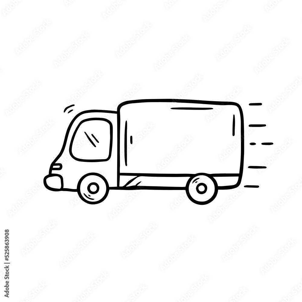Delivery Truck Pick Up Hand Drawn Sketch Style, Car Doodle Icon Black Illustration Delivery Truck Pick Up Hand Drawn Sketch Style, Car Doodle Icon Black Illustration