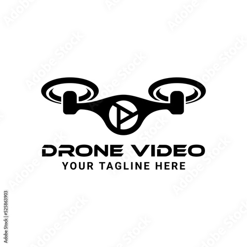 Drone Videographer Logo. Play Video Black Icon Symbol Template Vector