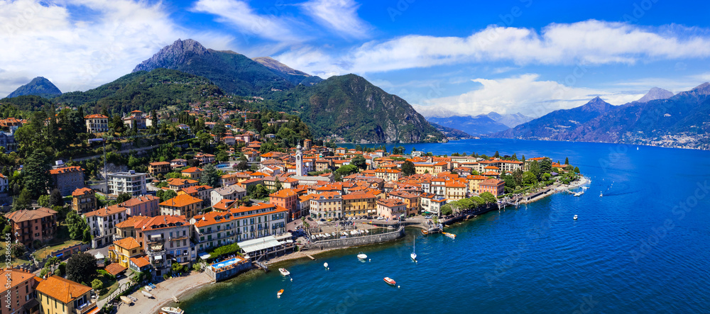 Stynning idyllic lake scenery, amazing Lago di Como. Aerial view of beautiful Menaggio town. Italy, Lombardia