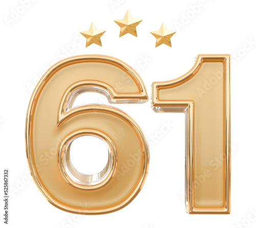 61 years anniversary golden 3d number