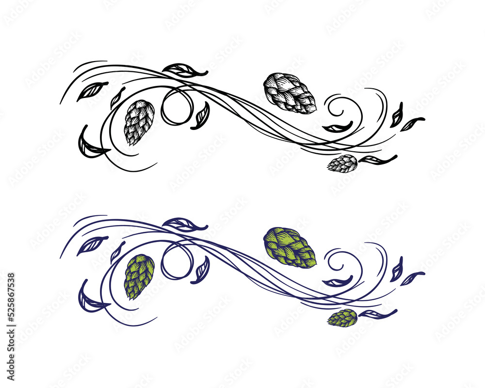 Fototapeta premium Tornado wind blows hops Illustration Hand-drawn symbol vector