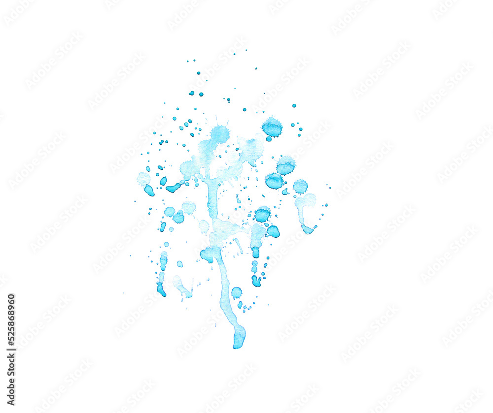 Splashes of blue paint on a white background