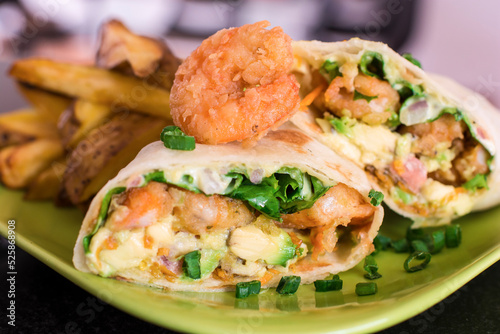 Fried Shrimp wrapped Sandwich fast food Peruvian snack food restaurant mise en place