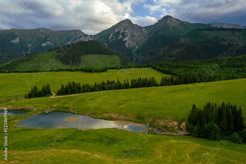 Natural landscape in tatra Mountains, Podhale region in Poland. Drone view at summer