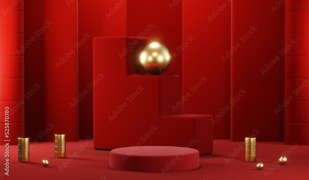3D rendering of blank product background for cream cosmetics Modern red podium background 3D rendering of blank product background for cream cosmetics Modern red podium background