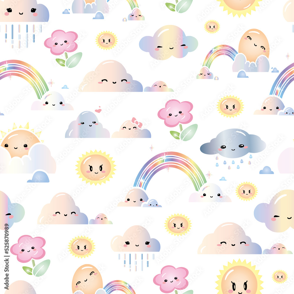 Cute kawaii daytime seamless pattern