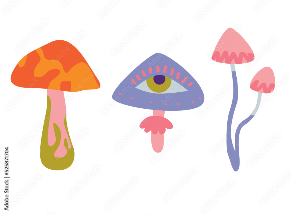 Retro 70's psychedelic hippie mushroom illustration print for man - woman graphic tee t shirt or sticker poster - Vector Retro 70's psychedelic hippie mushroom illustration print for man - woman graphic tee t shirt or sticker poster - Vector