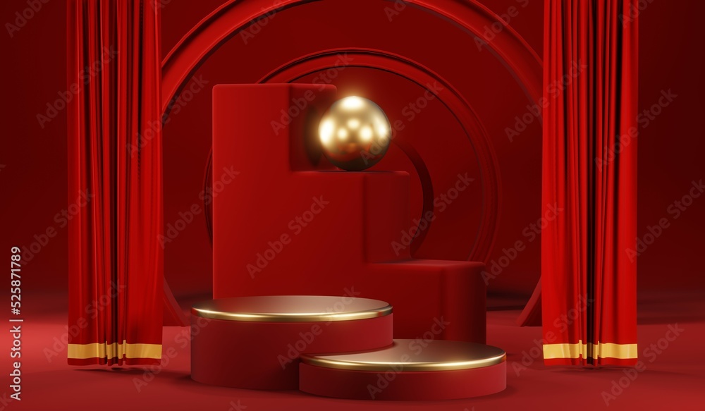 3D rendering of blank product background for cream cosmetics Modern red podium background 3D rendering of blank product background for cream cosmetics Modern red podium background