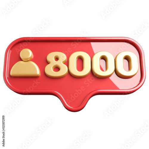 icon 3d 8000 followers number golden