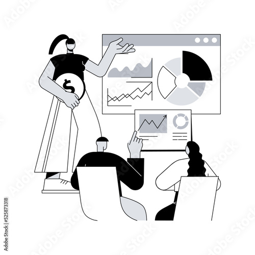 Business briefing abstract concept vector illustration. Teamwork task discussion, business strategy communication, hold a meeting, department manager, financial data report abstract metaphor.