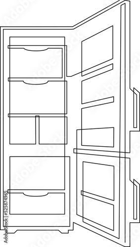 Refrigerator with two doors for food storage. Kitchen electrical equipment. Continuous line drawing. Linear vector illustration, isolated on white background