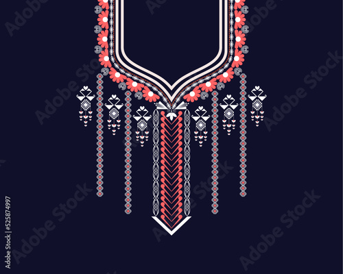 Geometric oriental pattern ethnic traditional flower necklace embroidery designs for women fashion backgrounds, wallpapers, clothes and wraps. photo