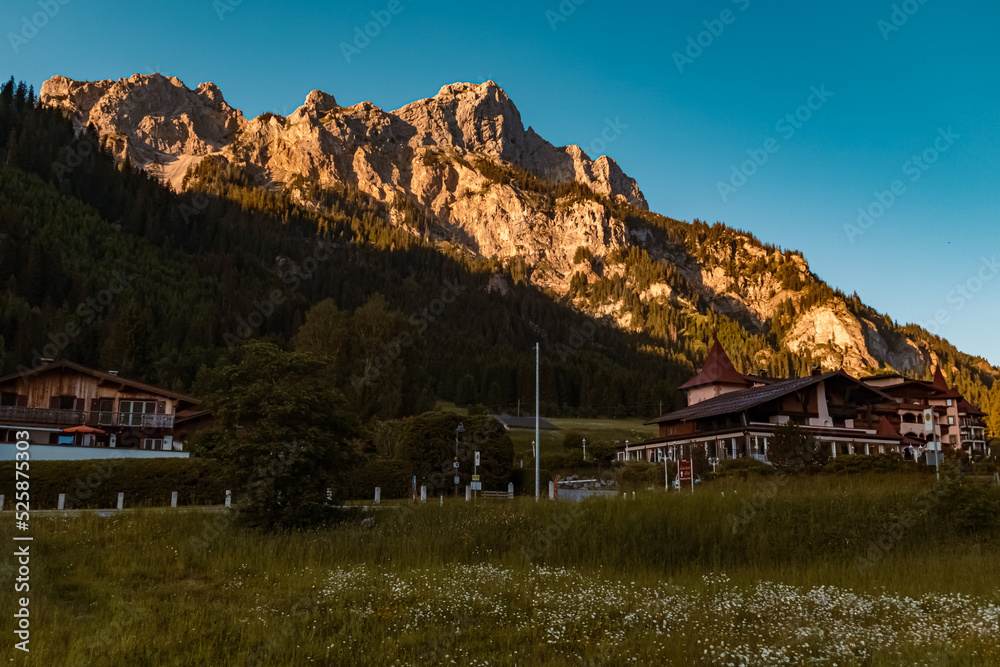 Beautiful alpine summer evening view at the famous Haldensee, Tannheimer Tal valley, Tannheim, Tyrol, Austria