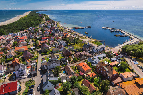 Obraz na płótnie Summer view from the air of the Hel Peninsula, a calm and nice landscape over Kuznica village. w salonie