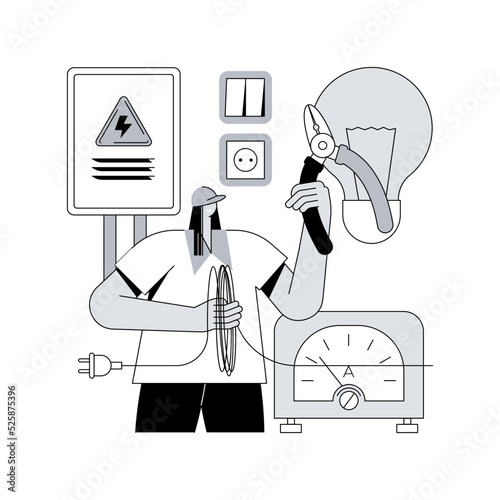 Electrician services abstract concept vector illustration. Energy-efficient lighting, electrical system maintenance and inspection, home automation, electric heater repair abstract metaphor.