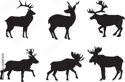 Collection of Hunting doodle isolated flat vector Silhouettes
