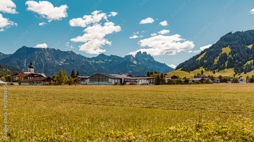 Beautiful alpine summer view at the famous Tannheimer Tal valley, Tannheim, Tyrol, Austria