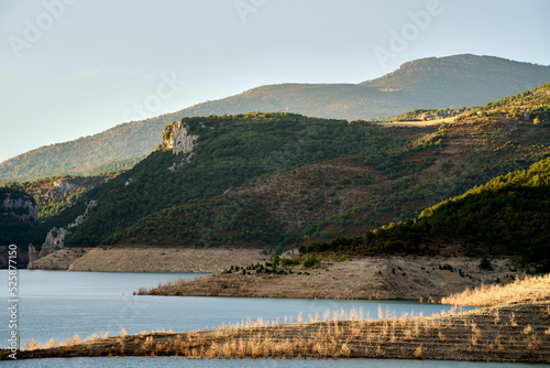  View of the Itoiz reservoir in Navarra, very empty due to the summer drought photo