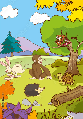 happy animals in nature vector illustration