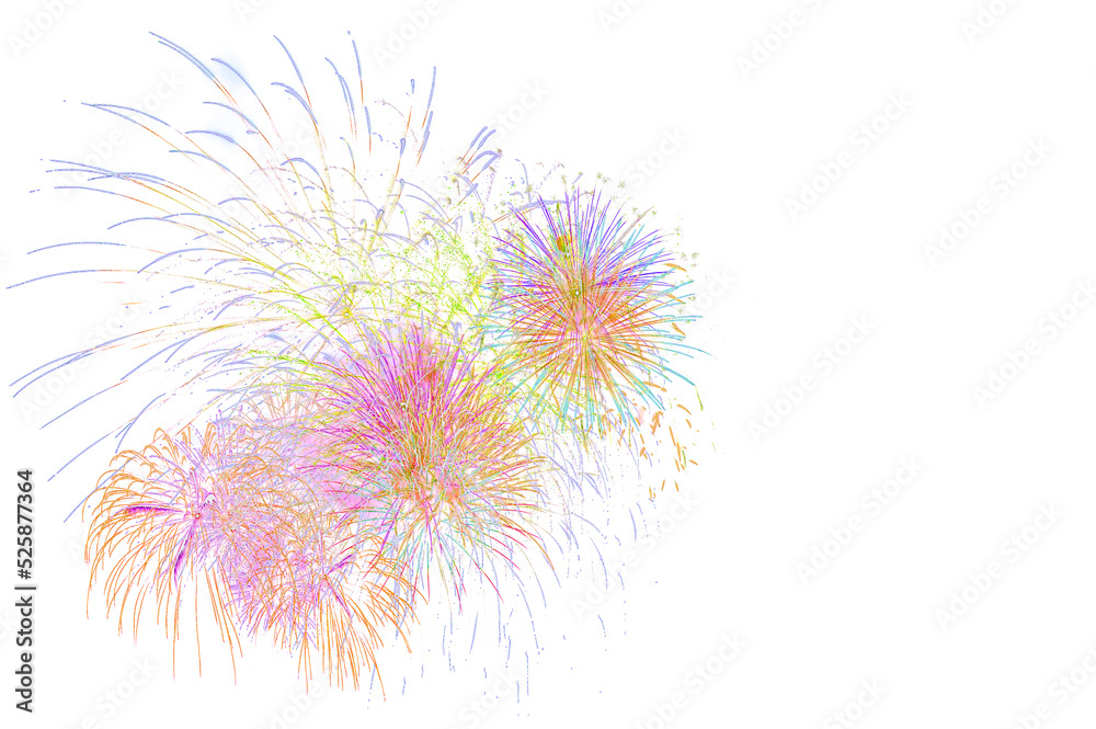beautiful colorful firework display set for celebration happy new year and merry christmas and  fireworks on white
