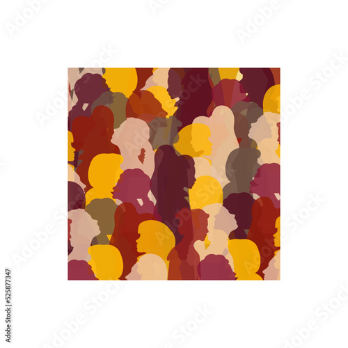 Pattern of translucent different women in profile. Vector seamless drawing with women of different nationalities and cultures. Female diverse faces of different ethnicity. Struggle for rights equality