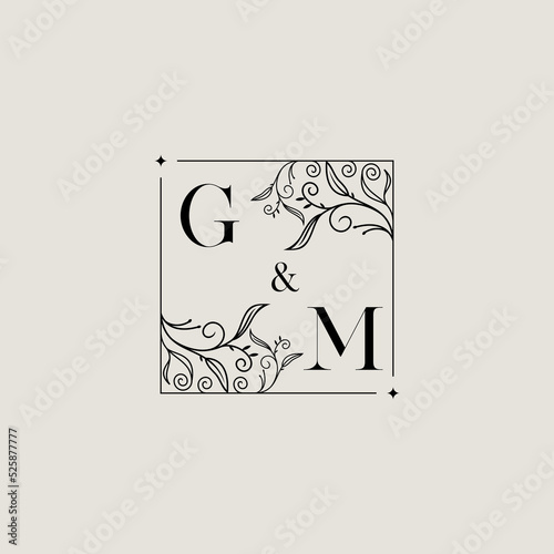 GM floral square wedding initial logo design which is good for branding