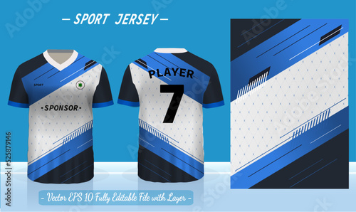 T-shirt sport design template. Abstract pattern v neck Football jersey concept with front and back view for Soccer, Cricket, Volleyball, Rugby, tennis, badminton uniform kit.