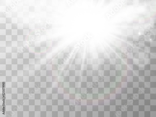 Illustration of the sun shining through the clouds. Sunlight. Cloudy vector. 