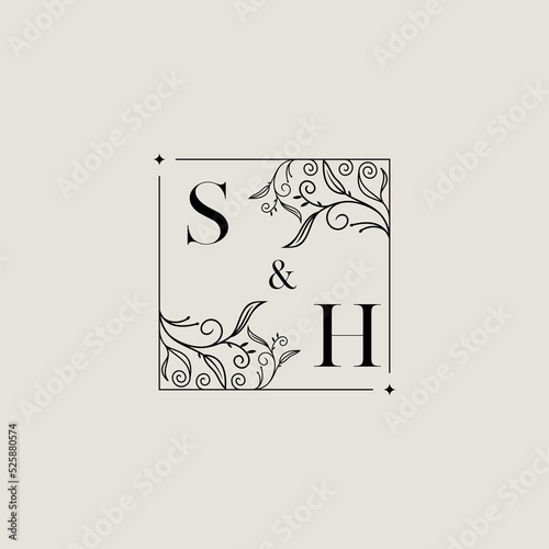 SH floral square wedding initial logo design which is good for branding