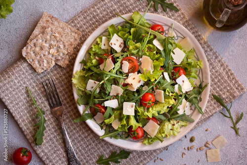 Wallpaper Mural Fresh vegetable salad with tomatoes, arugola, parmesan cheese and other ingredients, healthy eating Torontodigital.ca