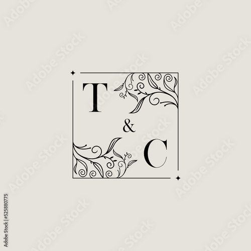 TC floral square wedding initial logo design which is good for branding