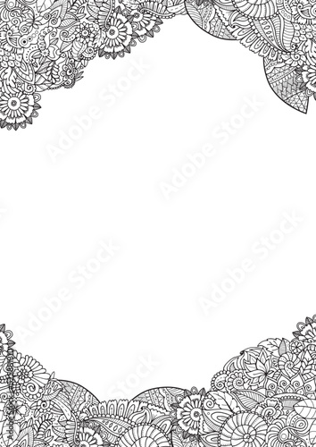 Zentangle-inspired greeting card template with a central blank area and a decorative floral border. Ideal for custom card designs with an artistic edge.

