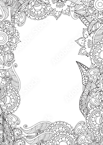 Zentangle-style card template with a central blank area and a floral border. Perfect for personalized greeting cards with an artistic flair.